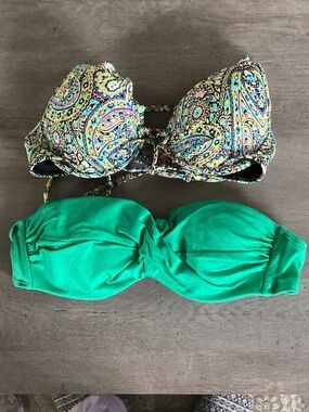 Victoria's Secret Paisley Print & Emerald Green Bikini Tops
